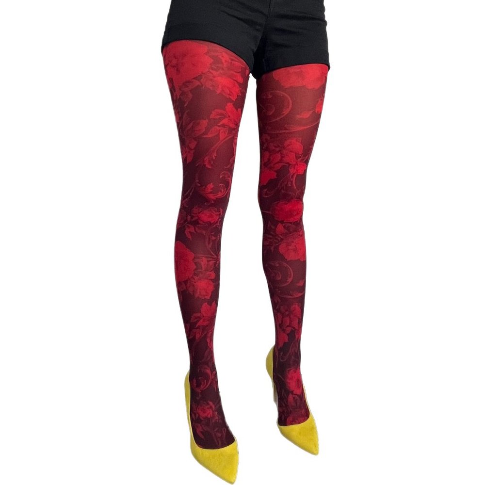 Red Floral Patterned Tights